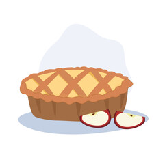 Vector Illustration of Traditional Thanksgiving Dessert. Delicious Homemade Apple Pie.