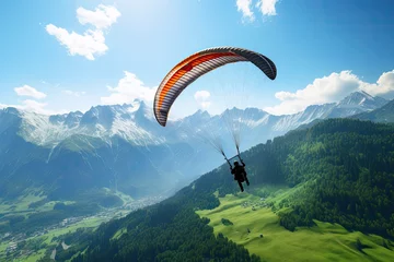 Foto op Canvas paragliding adventure in green mountain landscape © krissikunterbunt