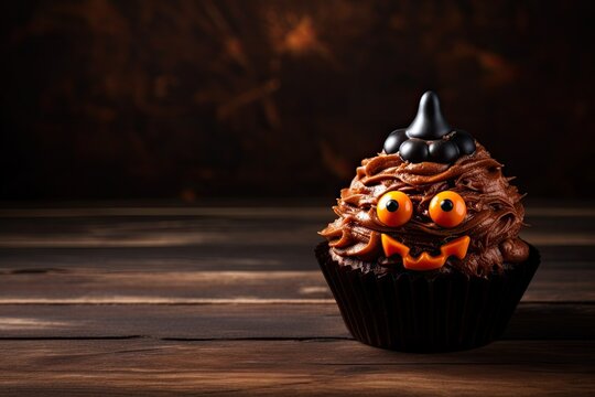 tasty halloween cupcake decorated copy space