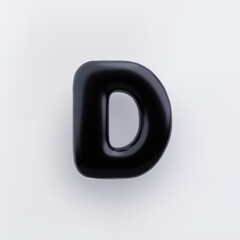 3D Black letter D with a glossy surface on a white background .