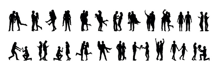 Collection of couple with various poses silhouette large set.