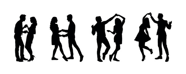 Couple dancing isolated on white background silhouettes. Set of silhouettes couple dancing together.