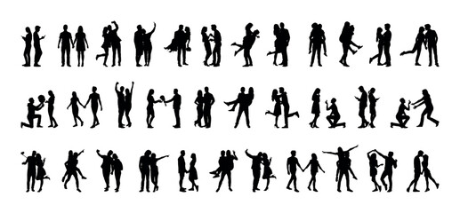Couple in different poses silhouette set collection. Collection of romantic couple with various poses silhouettes set.