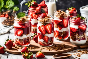 Obraz na płótnie Canvas strawberry and oats jar for breakfast