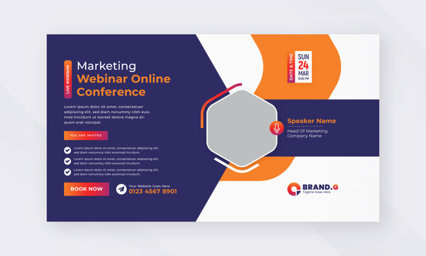 Live webinar online marketing business conference web banner and facebook cover template design