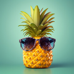 Fruit with sunglasses on isolated on a solid pastel background