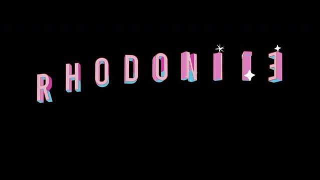Bright letters jump merrily in the inscription RHODONITE Name of Gemstone. Retro. Alpha channel black. In-Out looped. Alpha BW at the end. Looped from frame 120 to 240, Alpha BW at the end