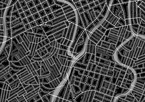 Vibrant abstract map with unique lines, geometric patterns formcartographic background. Huge city top view. Streets and blocks, route for movement on the streets of the city. Vector illustration