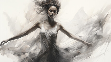 A mesmerizing pencil portrait of a dancer mid-performance, the graceful lines of their body frozen in time