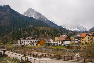 The landscape around the mountain village of Forni Avoltri in Carnia in Udine Province,...