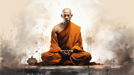 An evocative sketch of a meditating monk, their serene expression an embodiment of inner peace and enlightenment