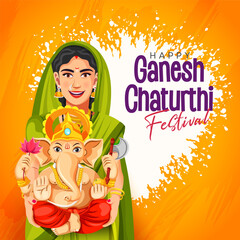 illustration of Lord Ganpati poster background template for Ganesh Chaturthi festival of India.
