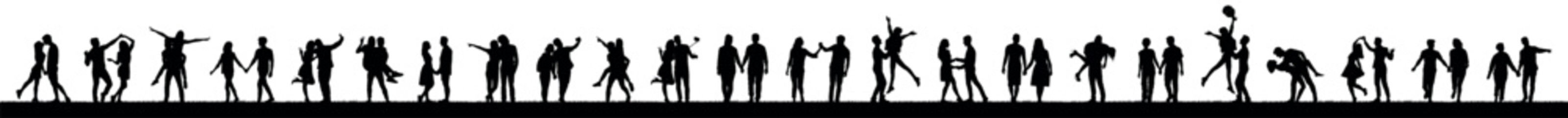 Romantic couple various poses in row outdoors vector silhouette set collection.