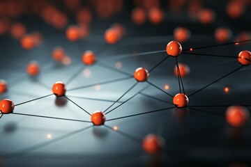 Obraz na płótnie Canvas A network concept image with red spheres against a dark background