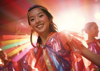the asian dance festival kicks off, in the style of homosexual themes, colorful costumes, schoolgirl lifestyle
