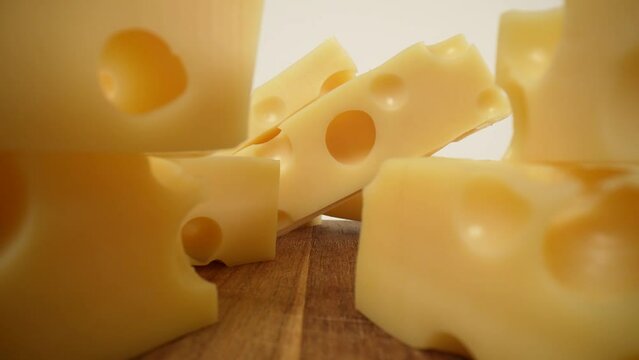 Emmental Cheese in a macro dolly shot