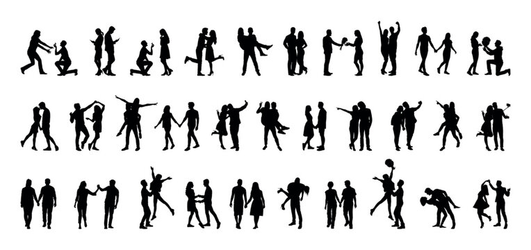 Silhouettes of couple in different poses vector large collection set.