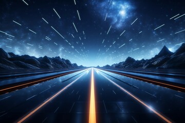 Digital space background enhances a 3D rendering of a highway road