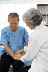 Concerned senior old patient, patient talks with healthcare professional.