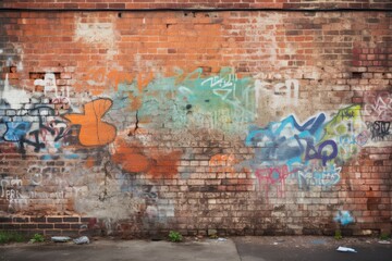 Grungy Urban Graffiti On A Weathered Brick Wall Grunge, Urban, Graffiti, Weathered, Brick, Art,...