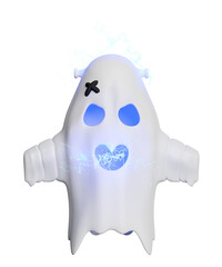 3d halloween day concept with cute ghost flying, thunder isolated. holiday party, 3d render illustration