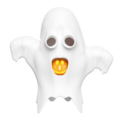 3d halloween day concept with cute ghost flying, pumpkin isolated. holiday party, 3d render illustration