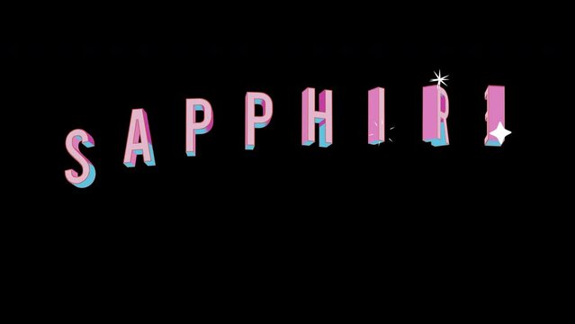 Bright letters jump merrily in the inscription SAPPHIRE Name of Gemstone. Retro. Alpha channel black. In-Out looped. Alpha BW at the end. Looped from frame 120 to 240, Alpha BW at the end