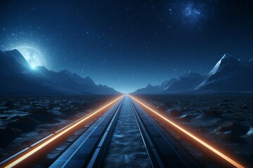Highway road seamlessly merges with a digital space background in 3D - obrazy, fototapety, plakaty