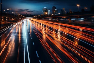 Fototapeta na wymiar Morning traffic's speed on a generic highway depicted through artistic motion blur