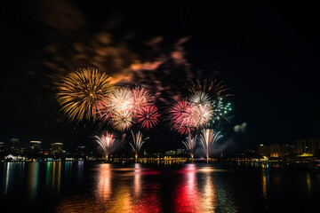  Amazing colorful fireworks.   fireworks in the night sky. AI  Generated