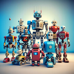Fototapeta premium Vintage Futuristic Robots - Nostalgic Art for Collectors and Sci-Fi Enthusiasts - Rediscover the Retro Charm of Classic Robot Imagery in This Stunning Digital Design Generative AI