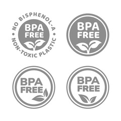 BPA free plastic packaging vector sticker. Bpa free, non-toxic circle label with leaf.