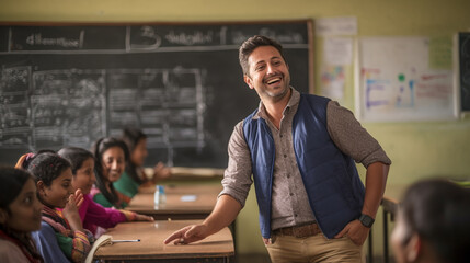 A portrait of a teacher in a classroom