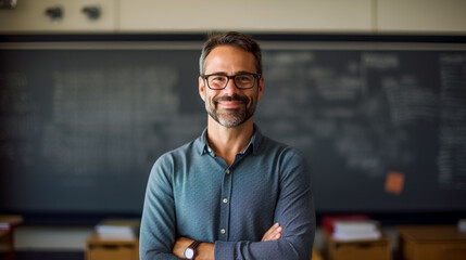 Fototapeta premium A portrait of a teacher in a classroom