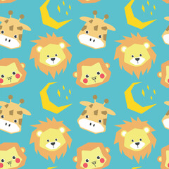 Fototapeta premium Cute animals kids seamless patterns
