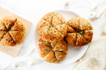 Homemade garlic bread with butter and garlic.
