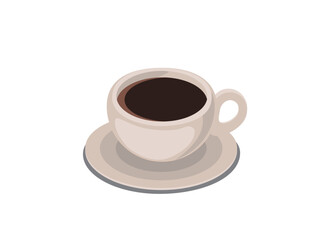 Cup on a saucer with hot coffee, cocoa, tea in the center on a white background