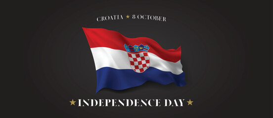 Croatia independence day vector banner, greeting card. Croatian wavy flag