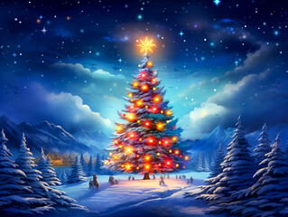 Captivatingly Colorful Christmas Ambiance.  Radiant and Vibrant Christmas Scene