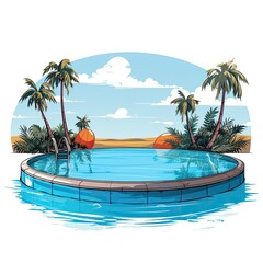 Cute Swimming Pool with cartoon style isolated on a white background