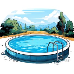 Cute Swimming Pool with cartoon style isolated on a white background