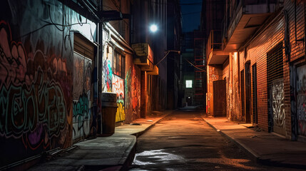Naklejka premium Dark Gritty Alleyway. AI Generated
