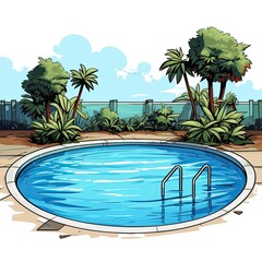 Cute Swimming Pool with cartoon style isolated on a white background