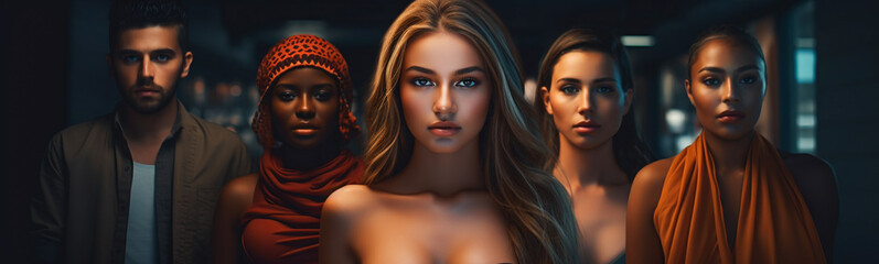 Fototapeta premium Beautiful People from Around the Globe. Faces of Different Cultures. Diverse Ethnic Beauties.
