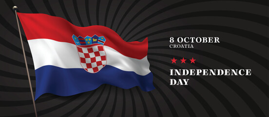 Croatia independence day vector banner, greeting card. Croatian wavy flag