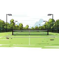 Cute Tennis Court with cartoon style isolated on a white background
