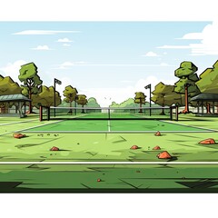 Cute Tennis Court with cartoon style isolated on a white background