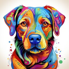 Colorful Dog with cartoon style isolated on a white background