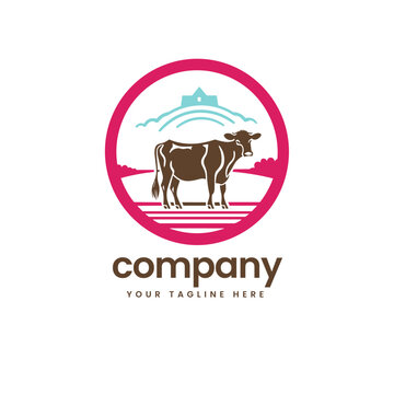 creative buffalo cow cart bull cattle dairy farm pet logo illustration icon flat t shirt design 