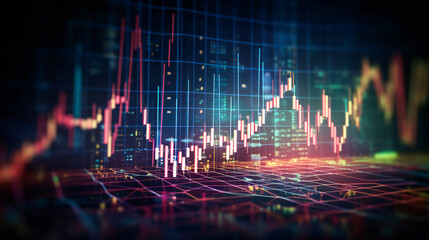 Financial chart with uptrend line candlestick graph in stock market.  Financial rising graph
